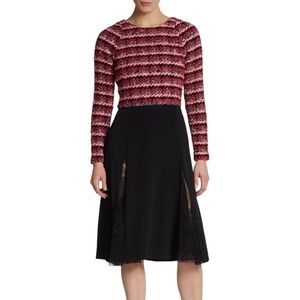 Thakoon Tweed Silk Lace Long Sleeve Midi Dress